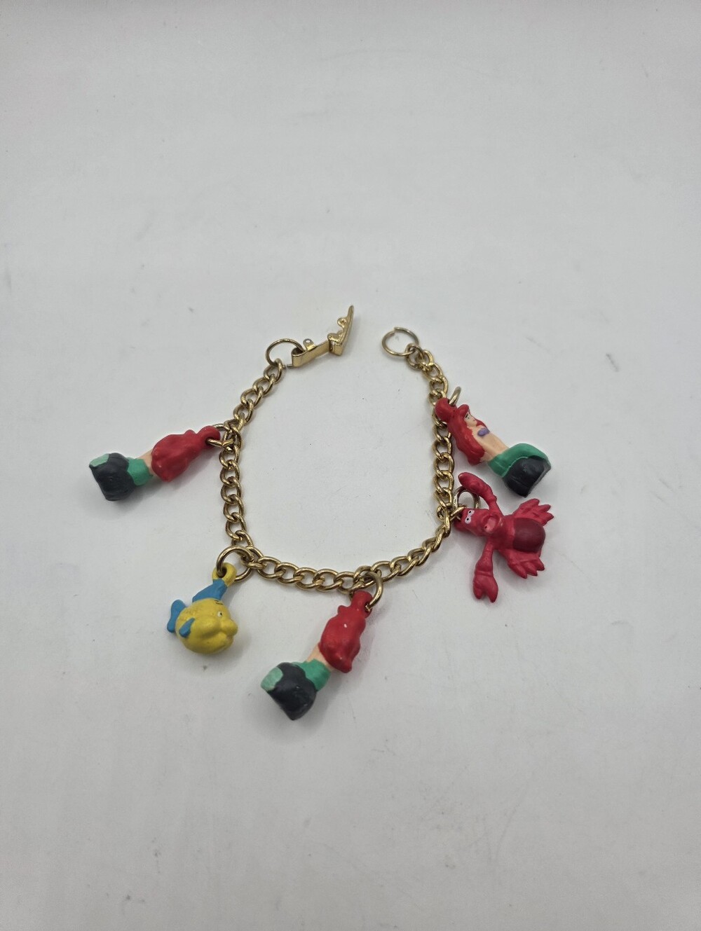 Vtg 1989 Disney The Little Mermaid Charm Bracelet Ariel Flounder Sebastian 6"